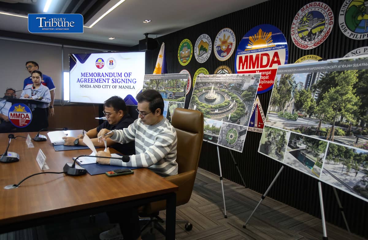 (October 06 2026) Metropolitan Manila Development Authority MMDA Chairman Atty. Don Artes and Manila City Mayor Isko Moreno sign the memorandum agreement for the implementation of nature-based solutions which include the design and construction of rainwater impounding facilities at three identified locations in the City of Manila, on Tuesday October 6 2026, the project is to help mitigate chronic flooding in the City. Photo/Analy Labor