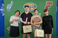FRIENDS of the Brand winners Gianluca Gardini and Genevive Luna receive their awards from Fanny Choi, Manager for APAC Distribution and Yoyo Lau, Marketing Manager for Integrated Marketing APAC during the Fossil tennis event recently at the Tennis Hall of the Rizal Memorial Sports Complex.