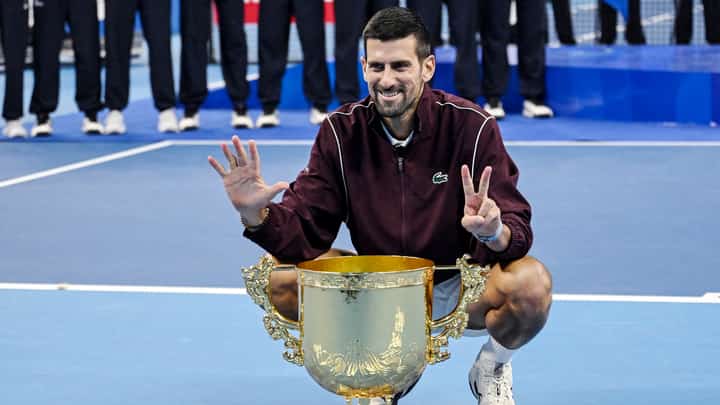 NOVAK Djokovic celebrates after winning the China Open following the retirement of injured Alex de Minaur in the final of the men’s singles event.