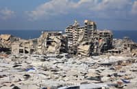 TEMPORARY tents of displaced Palestinians is pictured along destroyed buildings in Gaza City on 7 October 2026. Israel carried out new strikes in Gaza as it marked the third anniversary of the 2023 attacks by Hamas, with Palestinian officials reporting two dead.
