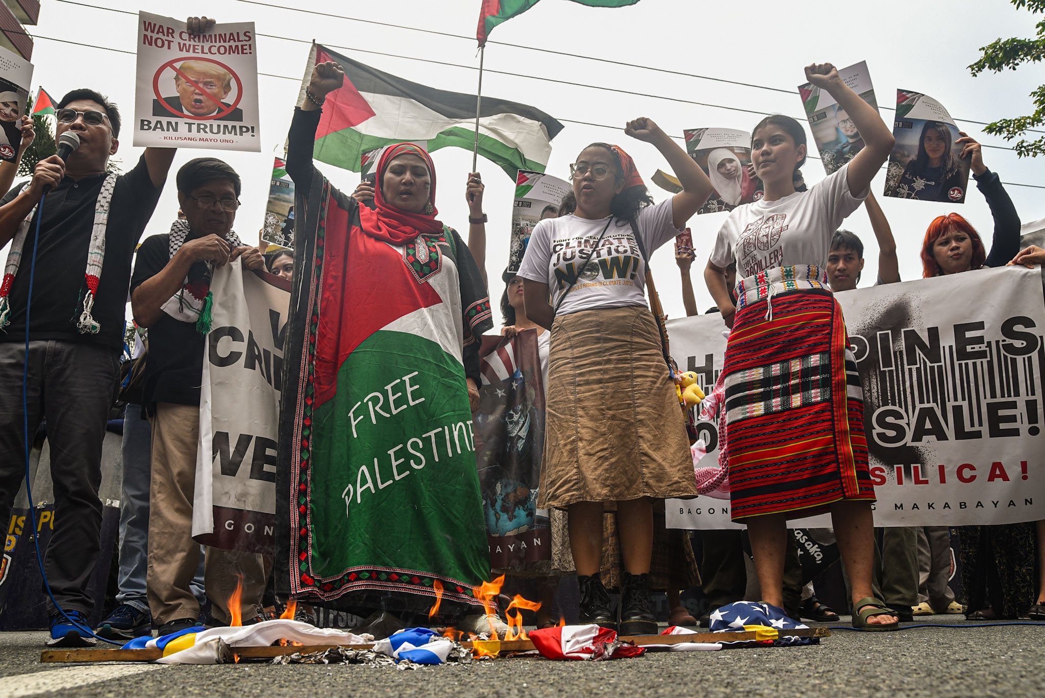 Anti-imperialist groups burn U.S., Israeli flags in commeration of the 3rd anniversary of Al-Aqsa Flood