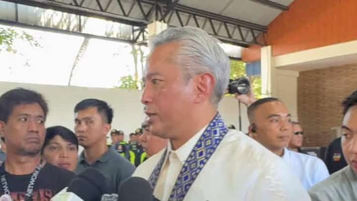 Interior Secretary Jonvic Remulla speaks to reporters at Camp Vicente Lim in Calamba City, Laguna, on 7 October 2026.