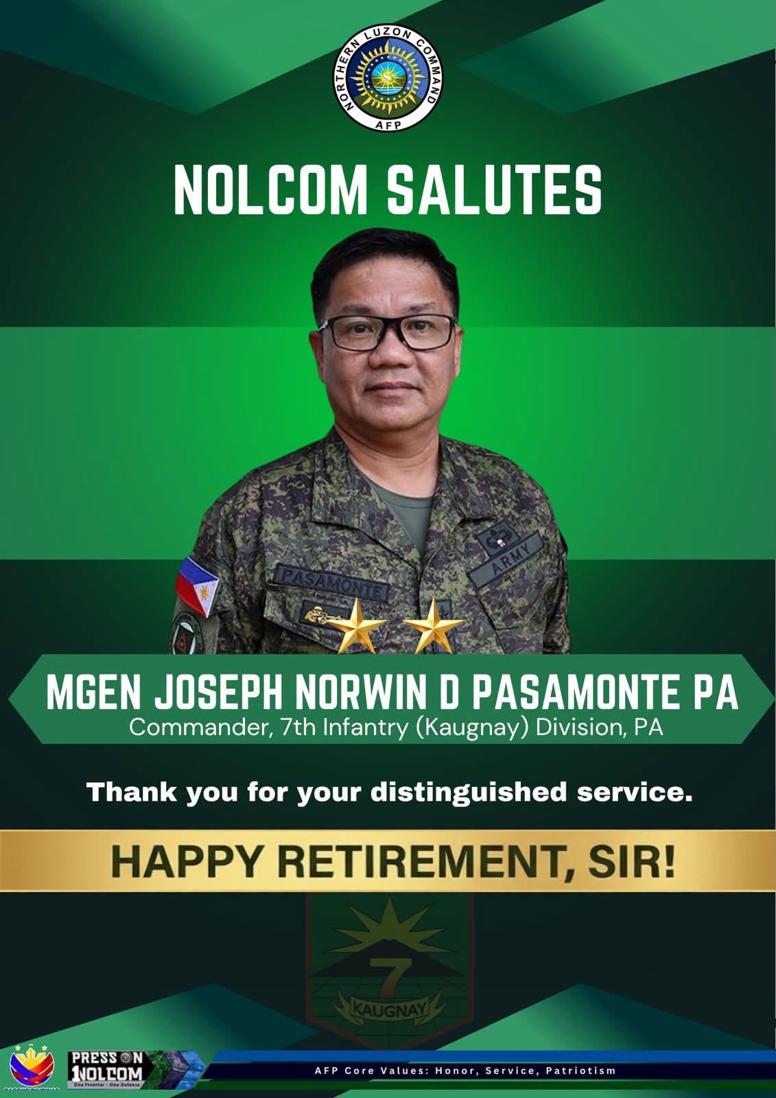 Pasamonte retires from leading Philippine Army’s 7th Infantry Division 