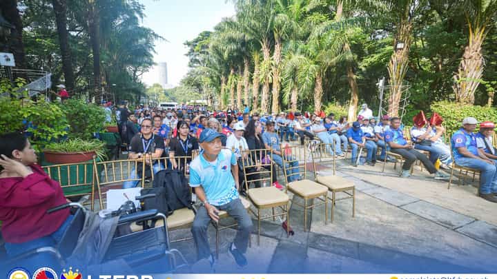 LAND Transportation Franchising and Regulatory Board acting chairperson Greg Pua Jr. (inset) addresses sector leaders during the Transport Cooperative Assembly 2026 at the Quezon City Memorial Circle on Wednesday.