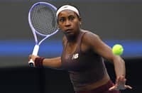 USA's Coco Gauff hits a return to Belgium’s Elise Mertens during their women's singles match at the China Open tennis tournament in Beijing on October 7, 2026.