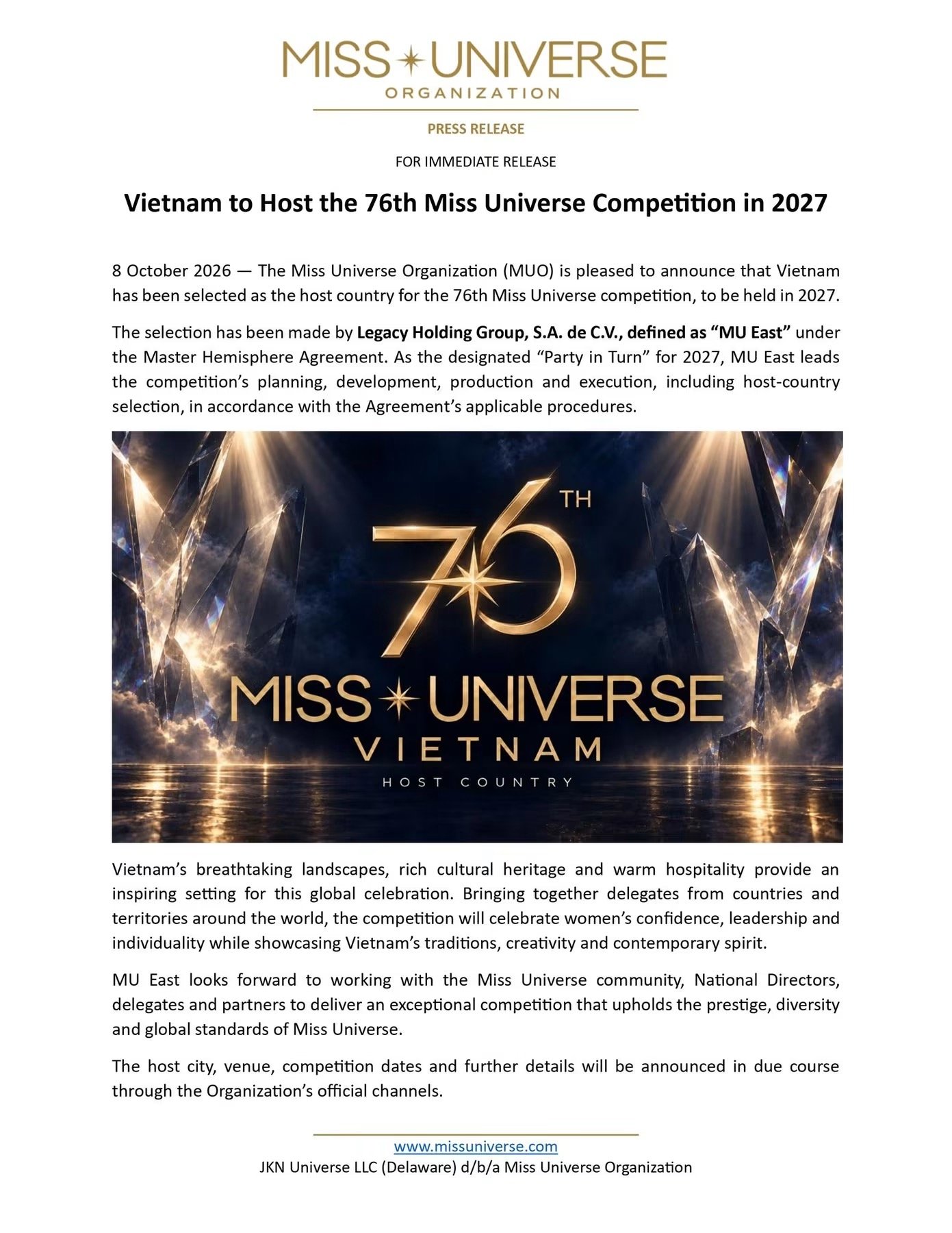 Vietnam to host Miss Universe 2027