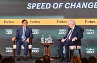 President Ferdinand Marcos Jr. faces tough questions from Steve Forbes, editor-in-chief of Forbes Magazine, at the 24th Forbes Global CEO Conference in Singapore.