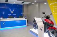 SHOWROOM display at VinFast’s new Mall of Asia facility features electric motorcycles, with sales and technical services available to customers.