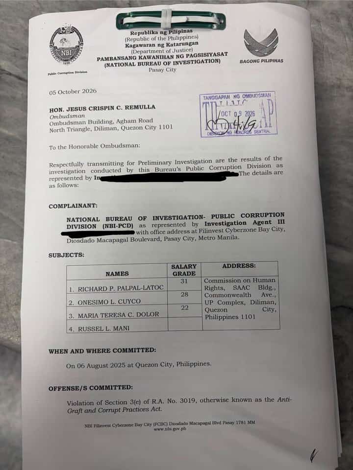 NBI files raps vs. Palpal-lotoc, 3 CHR officials