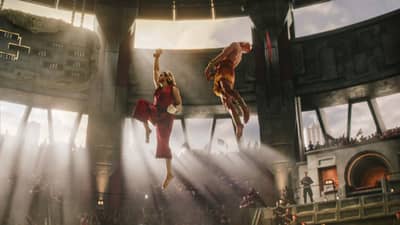 NOAH Centineo as Ken, and Vidyut Jammwal as Dhalsim, battle it out at the second World Warrior Tournament in ‘Street Fighter.’