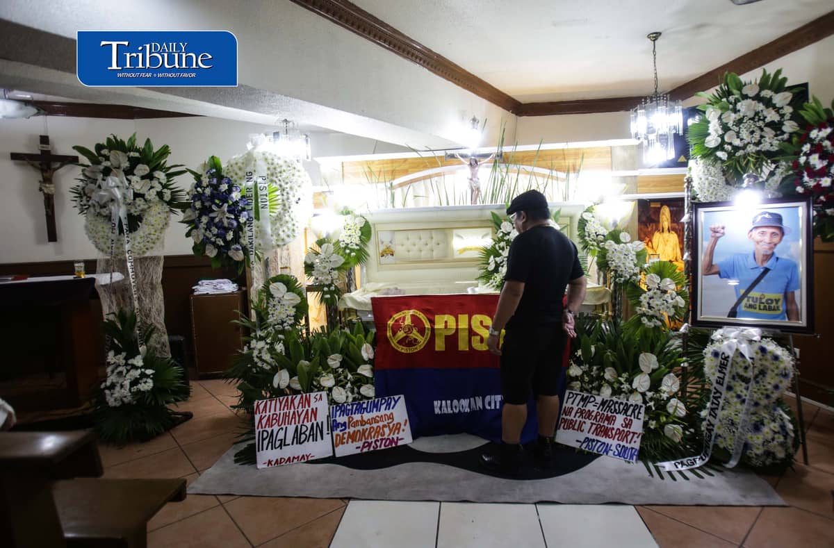 (October 10 2026) Transport group Piston National President Mody Floranda, visited the wake of the late jeepney driver and transport activist Elmer Cordero, known as Tatay Elmer on Saturday, October 10, 2026, in Diliman, Quezon City. Tatay Elmer, is a member of PISTON who passed away on the night of October 7, 2026, at the age of 78. He had been hospitalized for nine days following a heart attack suffered while participating in the first day of a transport strike in Monumento, Caloocan, on September 29. Photo/Analy Labor