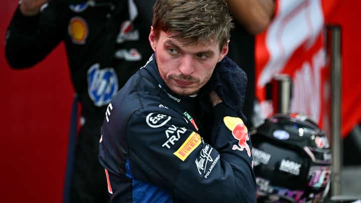 Red Bull Racing's Dutch driver Max Verstappen looks on after winning the sprint race ahead of the Formula One Singapore Grand Prix at the Marina Bay Street Circuit in Singapore on October 10, 2026.