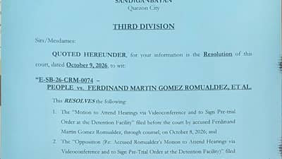 Sandiganbayan allows Romualdez to sign pre-trial order at QC jail