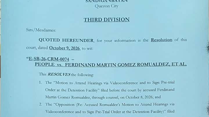 Sandiganbayan allows Romualdez to sign pre-trial order at QC jail