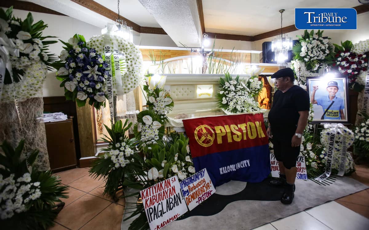 (October 10 2026) Transport group Piston National President Mody Floranda, visited the wake of the late jeepney driver and transport activist Elmer Cordero, known as Tatay Elmer on Saturday, October 10, 2026, in Diliman, Quezon City. Tatay Elmer, is a member of PISTON who passed away on the night of October 7, 2026, at the age of 78. He had been hospitalized for nine days following a heart attack suffered while participating in the first day of a transport strike in Monumento, Caloocan, on September 29. Photo/Analy Labor