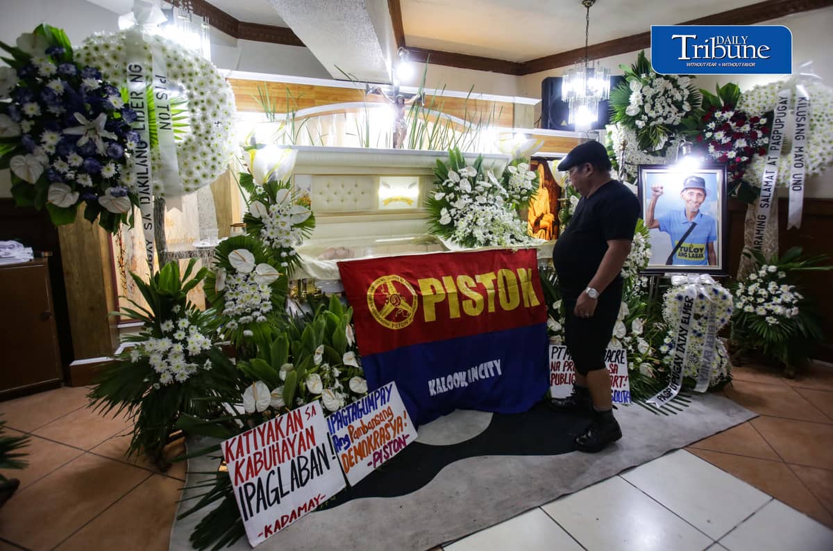 (October 10 2026) Transport group Piston National President Mody Floranda, visited the wake of the late jeepney driver and transport activist Elmer Cordero, known as Tatay Elmer on Saturday, October 10, 2026, in Diliman, Quezon City. Tatay Elmer, is a member of PISTON who passed away on the night of October 7, 2026, at the age of 78. He had been hospitalized for nine days following a heart attack suffered while participating in the first day of a transport strike in Monumento, Caloocan, on September 29. Photo/Analy Labor