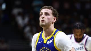 Brandin Podziemski #2 of the Golden State Warriors shoots a free throw during the game against the LA Clippers during the 2026 NBA Preseason game on October 4, 2026 at Bankoh Arena at Stan Sheriff Center in Honolulu, Hawaii.