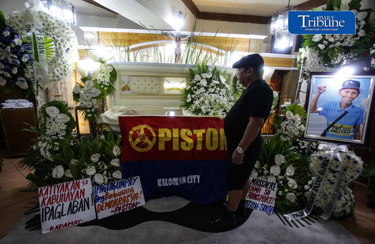 (October 10 2026) Transport group Piston National President Mody Floranda, visited the wake of the late jeepney driver and transport activist Elmer Cordero, known as Tatay Elmer on Saturday, October 10, 2026, in Diliman, Quezon City. Tatay Elmer, is a member of PISTON who passed away on the night of October 7, 2026, at the age of 78. He had been hospitalized for nine days following a heart attack suffered while participating in the first day of a transport strike in Monumento, Caloocan, on September 29. Photo/Analy Labor