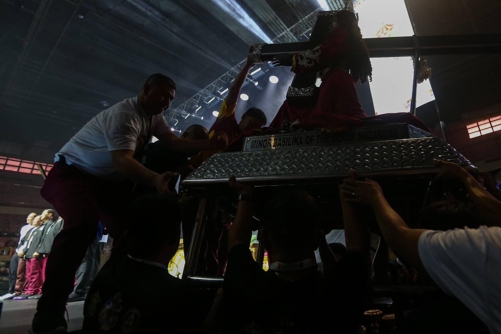 Catholic devotees of Jesus Nazareno gather for the 2nd Balangay National Conference at the Cuneta Astrodome in Pasay City on 10 October 2026. The conference brings together members of Balangays from across the country to deepen their devotion to Jesus Nazareno and strengthen their faith, unity and commitment to compassion and service to fellow devotees.