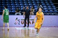 BERNARD Alsola celebrates after knocking down a clutch three-pointer in the final 42 seconds to lead the FEU-D Baby Tamaraws to an 82-76 win over the DLSZ Junior Archers in the UAAP Season 89 16U juniors basketball tournament on Saturday.