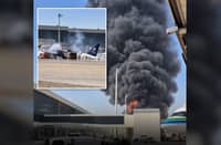 FLAMES on the runway Firefighters douse the burned wreckage of what appears to be a Saudia aircraft at King Khalid International Airport in Riyadh, amid reports of a Houthi missile attack on the Saudi capital. Hundreds were wounded and about a dozen were killed, authorities say.