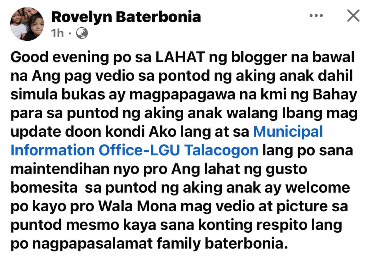 Rovelyn Baterbonias post and appeal for vloggers