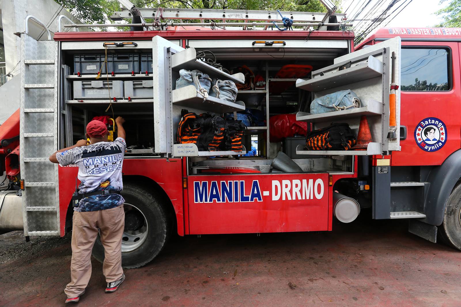 Personnel from the Manila Disaster Risk Reduction Management Office prepare their equipment at their headquarters along Quirino Avenue on 13 October 2026, in celebration of the International Day of Disaster Risk Reduction. Designated by the United Nations and observed annually on 13 October, the day promotes a global culture of disaster prevention and preparedness, highlighting the importance of reducing risks, strengthening resilience, and equipping communities with the knowledge and resources to better withstand disasters.