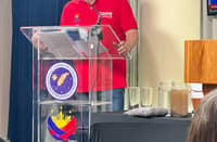 DSWD Sec. Rex Gatchalian explains how the 'Jerry Can' works to filter rain, river and streams water to become potable.