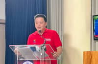 DSWD Sec. Rex Gatchalian explains how the 'Jerry Can' works to filter rain, river and streams water to become potable.