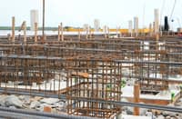 Steel reinforcement bars and concrete columns at the Balogo Port construction site in Santa Cruz, Marinduque.