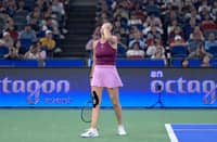 Belarus's Aryna Sabalenka reacts during the women's singles match against USA's Ann Li at the Wuhan Open tennis tournament in Wuhan, in China's Hubei province on October 14, 2026.