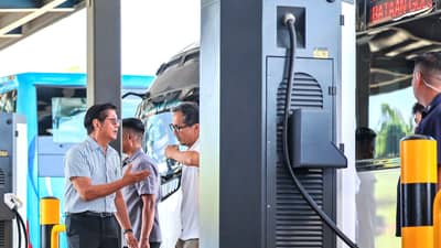 PRESIDENT Ferdinand Marcos Jr. (left) joins Department of Public Works and Highways Secretary Vince Dizon and other local officials in inspecting the Bataan Green Mobility Hub in Balanga City on Thursday.