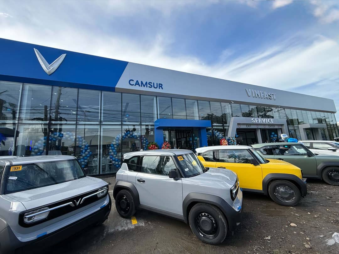 ELECTRIC vehicles line up outside the new VinFast Camarines Sur dealership, which offers vehicle sales and after-sales services.