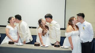 Newlyweds share a memorable moment at the reception at the SMX Convention Center Manila.