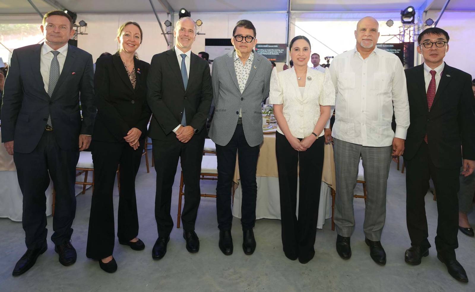 EDGAR Doerig, Ambassador-Designate of Switzerland; Mariann Ruud Hagen; Kristian Netland, Ambassador of Norway; Jose Ma. A. Concepcion III, Chair, ASEAN Business Advisory; DTI Secretary Cristina A. Roque; Escipion Oliveira Gomez, director of Country Programmes, ITC; and Tetsuya Watanabe, president, ERIA.