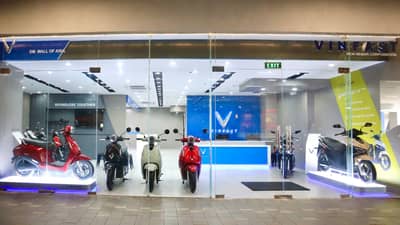 VINFAST electric motorcycles are on display at the SM Mall of Asia dealership in Pasay City as the company offers incentives of up to US$60,000 per new outlet to expand its network in the Philippines and Indonesia.