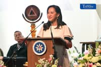 Quezon City Mayor Joy Belmonte delivers her eighth State of the City Address at the Quezon City M.I.C.E. Center on Monday, 19 October.