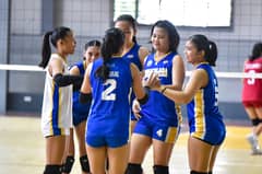 ANDREA Caparal (No. 2) celebrates with her ICC during their 27-25, 25-20, 25-20 win over LPU-B in the PGFlex Linoleum-UCAL Season 9 Volleyball Championships over the weekend.