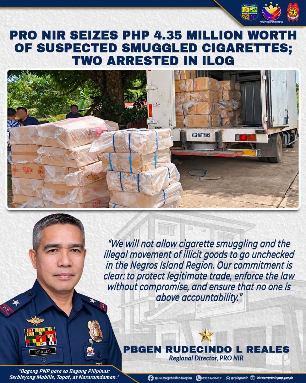 Negros police seize P4.35M smuggled cigarettes in Ilog