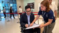1PWD Partylist first nominee John Darnell Castro files a formal complaint-referral against the hosts and producers of the 'Machong Chismisan' podcast at the National Bureau of Investigation headquarters in Manila on Monday. The complaint alleges violations of the Cybercrime Prevention Act and the Magna Carta for Disabled Persons over derogatory remarks made against Josh Aquino, a person with autism.