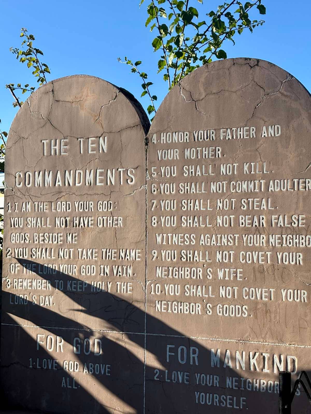 A STONE monument displaying the Ten Commandments.