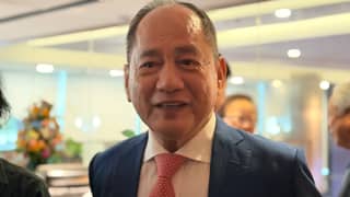 PSE President and CEO Ramon Monzon speaks to the press after GCash’s bell-ringing ceremony on Tuesday.