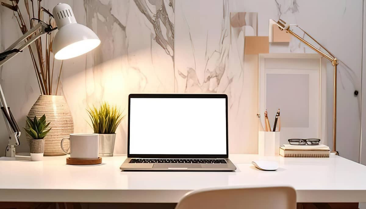 AN organized home workspace keeps essential items within reach while leaving room for daily tasks.