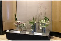 Ikebana arrangements displayed by the Tokyo Founding Chapter of Japan and the Karachi Chapter of Pakistan.
