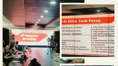 San Fernando City Mayor Vilma Balle-Caluag presides over the 4th Quarterly and 10th Monthly meeting of the City Disaster Risk Reduction and Management Council, where the creation of a Local El Niño Task Force was approved to lead the city's preparedness and response against the anticipated dry spell.