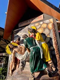 A SCULPTURAL depiction of the 13th Station of the Cross, Jesus is taken down from the cross.