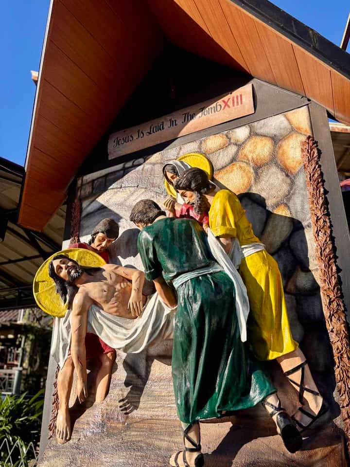 A SCULPTURAL depiction of the 13th Station of the Cross, Jesus is taken down from the cross.