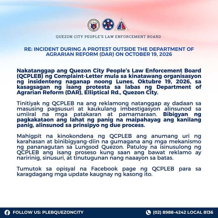 QC Law Enforcement Board received complaint-letter over police-protesters clash outside DAR