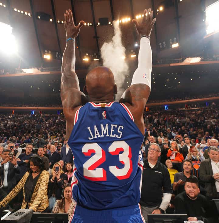 LEBRON James opens a new era by leading the Philadelphia 76ers to a 106-100 win over the New York Knicks in the opening night of the NBA.