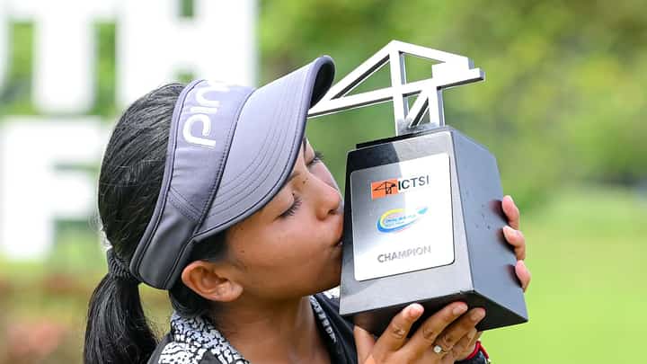 CHANELLE Avaricio celebrates after surviving a thrilling one-shot victory over Tiffany Lee in the ICTSI South Pacific Classic on Thursday.